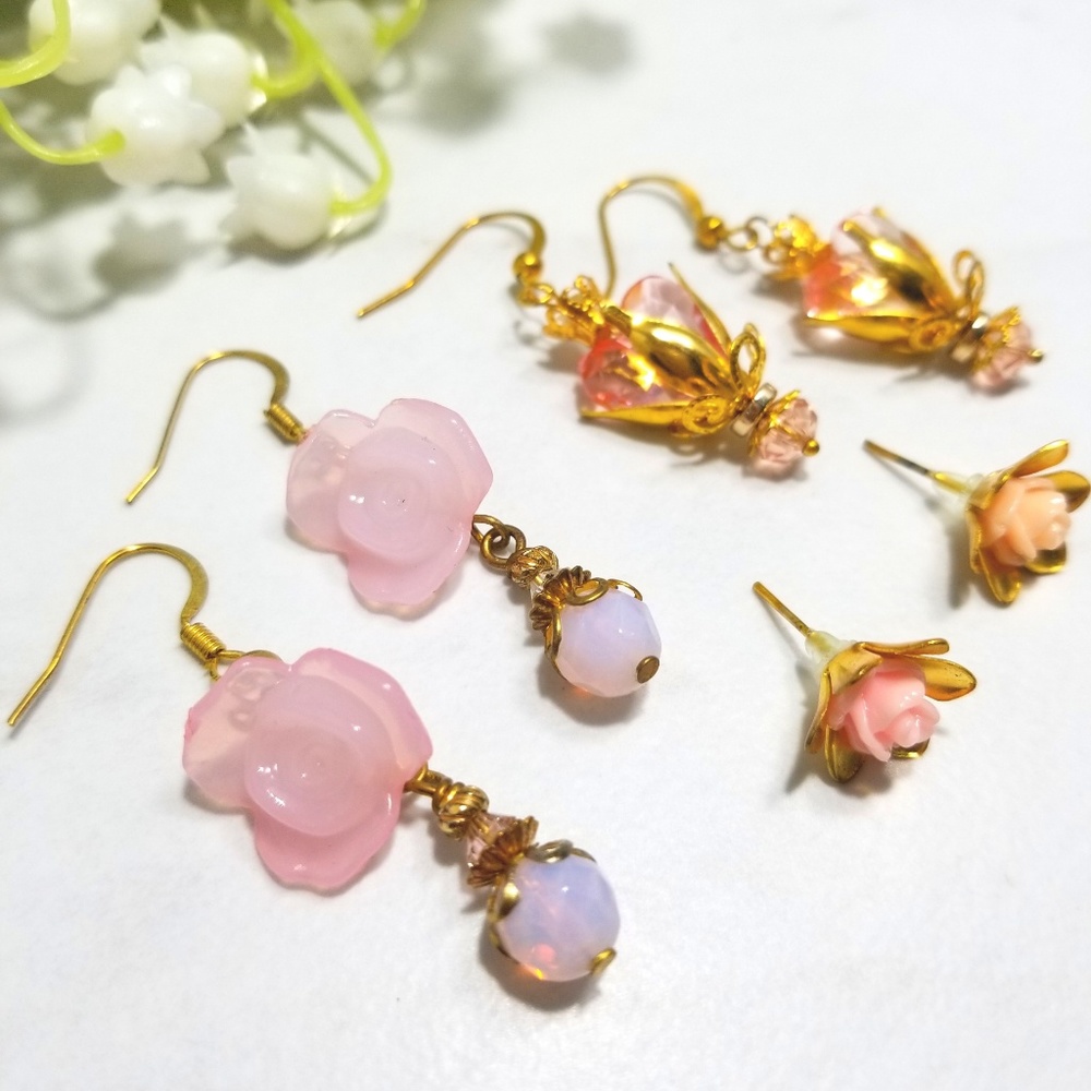 Handmade Cute Rose Dangle & Studs Earring Set